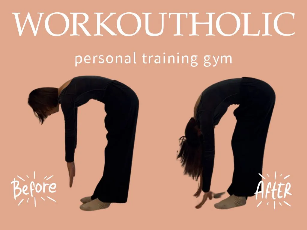 田町のWORKOUTHOLICでストレッチ整体を受ける様子